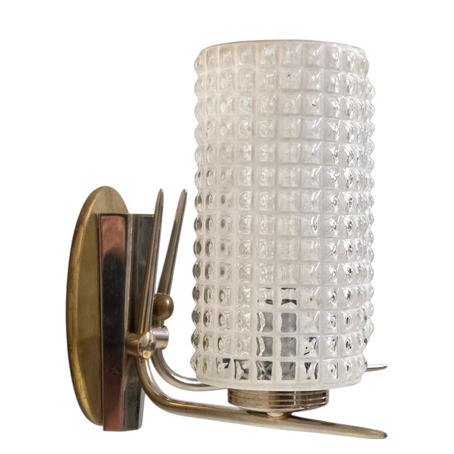 Mid 20th Century Vintage Enameled Glass, Brass and Nickel Two Light Wall Sconce For Sale - Image 5 of 11