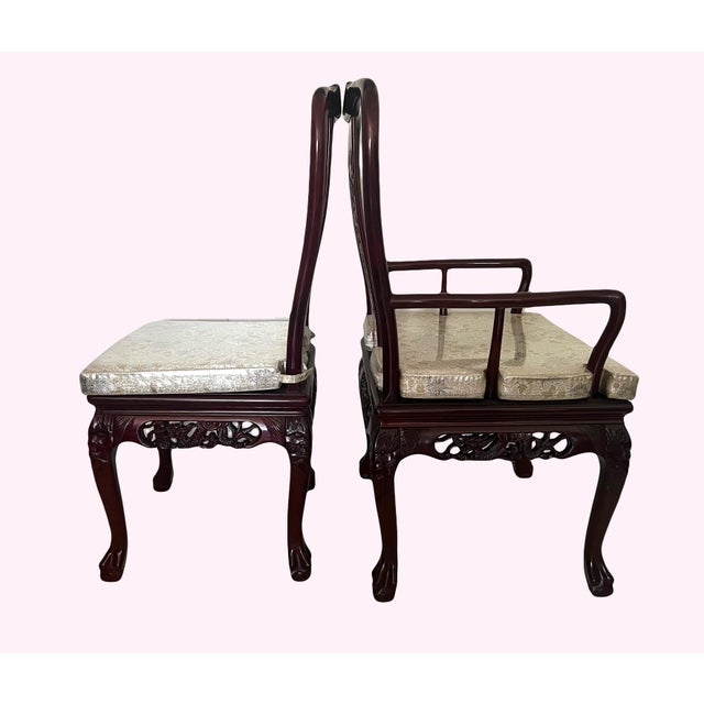 Vintage Mother of Pearl and Solid Rosewood Inlaid Asian Chinoiserie Dining Set for 8 People, (10 Pieces Table and Chairs) For Sale In Tampa - Image 6 of 12