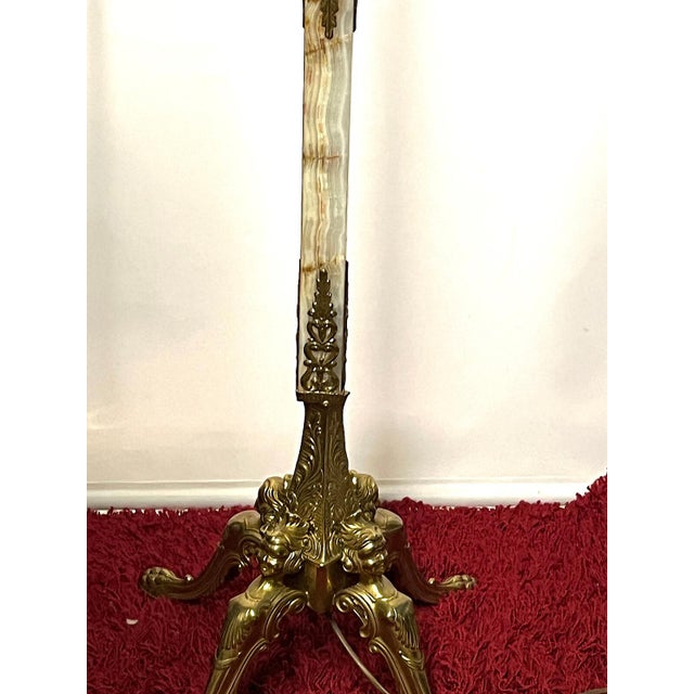 Single Brass and Onyx Bead Glass Shade Cherub Floor Lamp, 1950s For Sale - Image 6 of 11