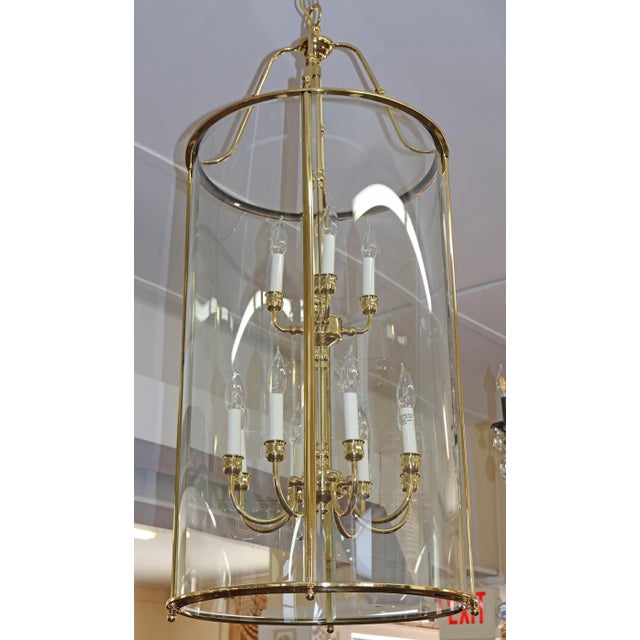 1990s Large Brass Two Tier 12 Light Beveled Glass Chandelier Lantern For Sale - Image 9 of 10