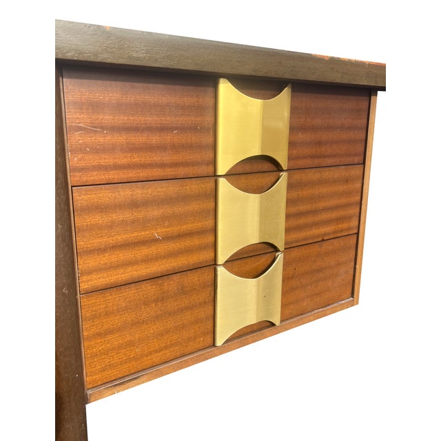 Mid-Century Modern Vintage Modern Italian Designer Desk With Brass Pulls in Herman Miller Style For Sale - Image 3 of 16