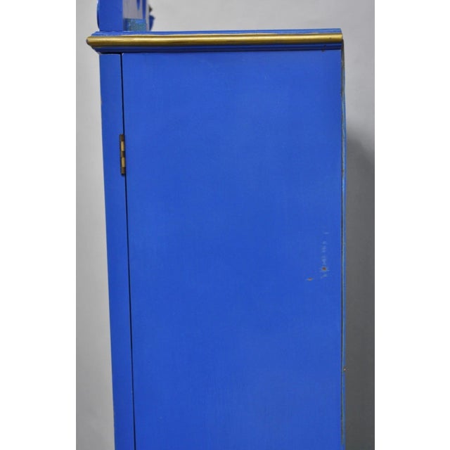 Vintage Chinoiserie Blue Hand Painted Gold Gilt Narrow Bookcase Secretary Desk For Sale - Image 14 of 18
