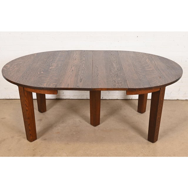 Brown Gustav Stickley Antique Mission Oak Arts & Crafts Extension Dining Table, Circa 1910 For Sale - Image 8 of 13