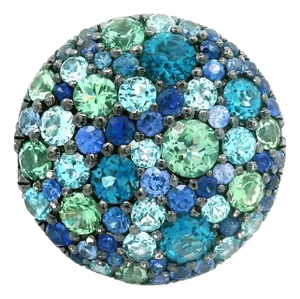 Blue Topaz Green Sapphire Diamond 18k White Gold Ring, Size 6.5