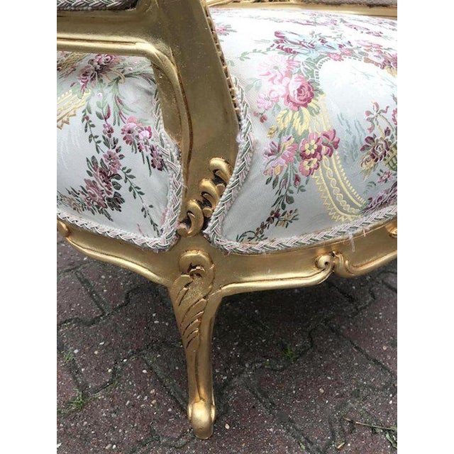 Late 20th Century Late 20c French Louis XVI Gilt Beech Damask Bergère – 2 PCS For Sale - Image 5 of 12