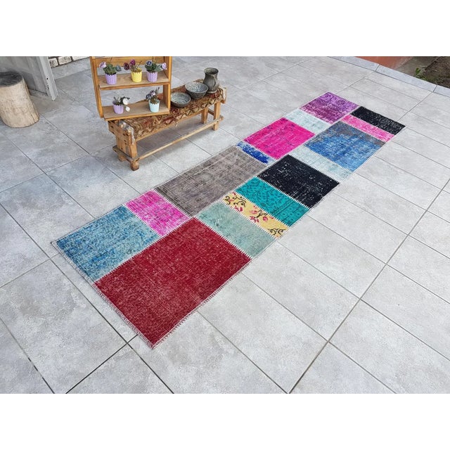 Blue Rare Turkish Vintage Runner Rug For Sale - Image 8 of 10