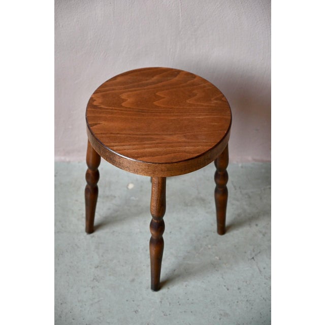 Brown Vintage Bohemian Stool with Turned Legs by Joamin Baumann for Baumann, 1980s For Sale - Image 8 of 10