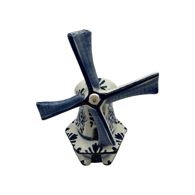 Vintage Ceramic Delft Blue and White Windmill Figurines - A Pair For Sale In Birmingham - Image 6 of 12