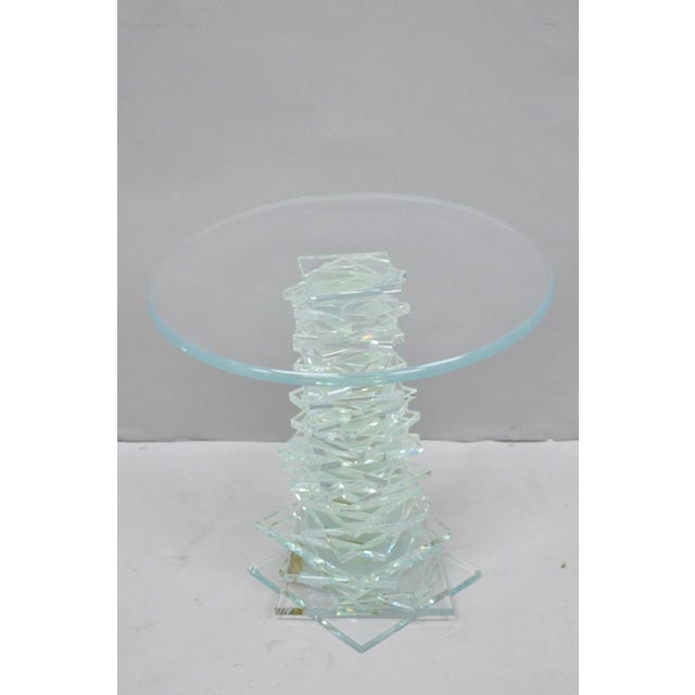 Postmodern Vintage Mid Century Modern Stacked Glass Skyscraper Round Accent Side Table For Sale - Image 3 of 18