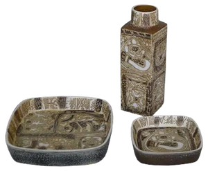 Danish Faience Ceramic Maritime Baca Series Bowls & Vase with Fish by Nils Thorsson for Royal Copenhagen, 1960s, Set of 3