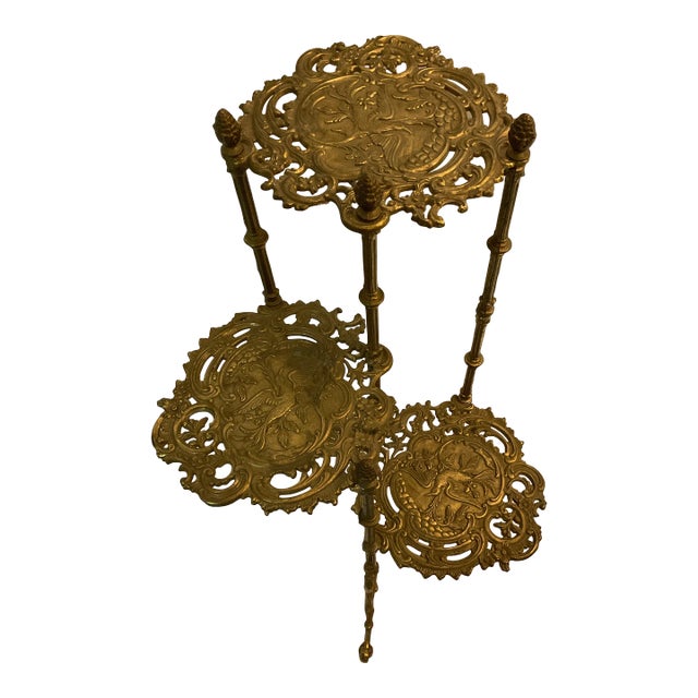 Early 20th Century Brass Three Tier Side Table With Bird Design For Sale