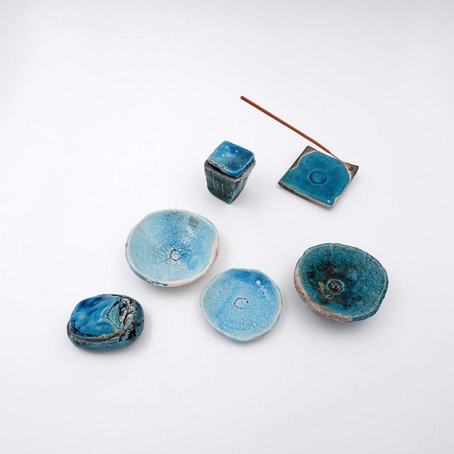 Turquoise Ceramics by N. Lebrun for Fond d'Atelier, Belgium 1970s, Set of 6 For Sale - Image 9 of 15