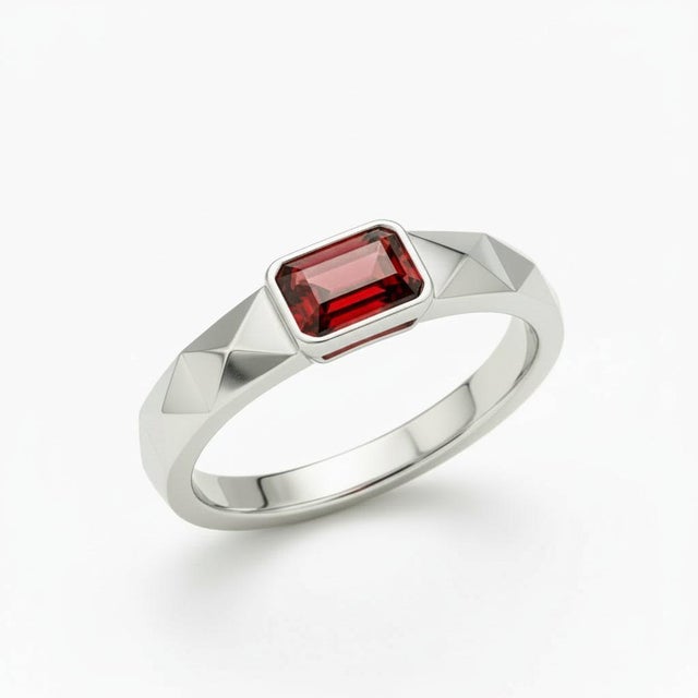 Not Yet Made - Made To Order Garnet Solitaire Ring for Men Silver, Gold, Size 10 For Sale - Image 5 of 7