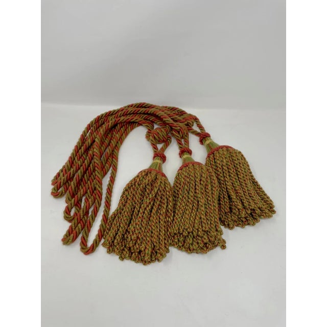 Vintage Tassel Tiebacks in Red Green and Gold - Set of 3 For Sale - Image 13 of 13