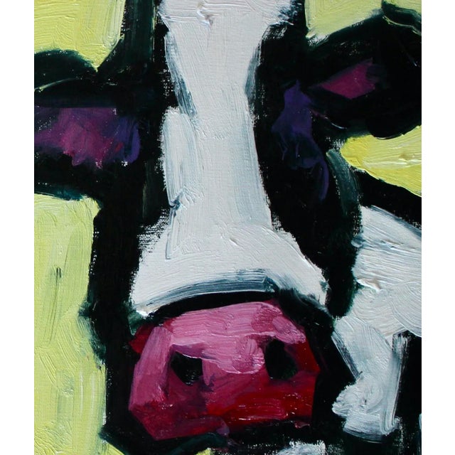 Modern Narratives & Animals — Abstract Cow with Yellow Original oil painting by Lisa Haas, 8 x 10 unframed on canvas...