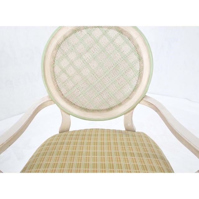 Set of 7 Swedish White Wash Paint Decorated Oval Cane Backs Dining Chairs NICE! For Sale - Image 11 of 11