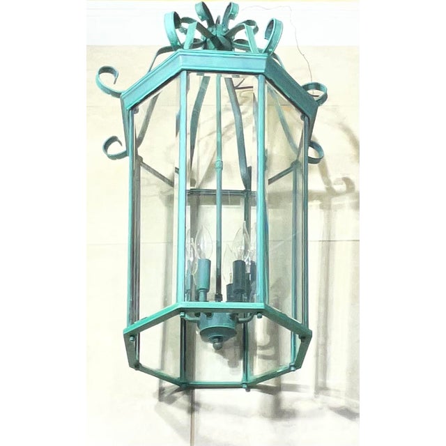 Vintage-Style French Provincial Solid Zinc Hanging Lantern - Verdigris Finish For Sale In Miami - Image 6 of 13
