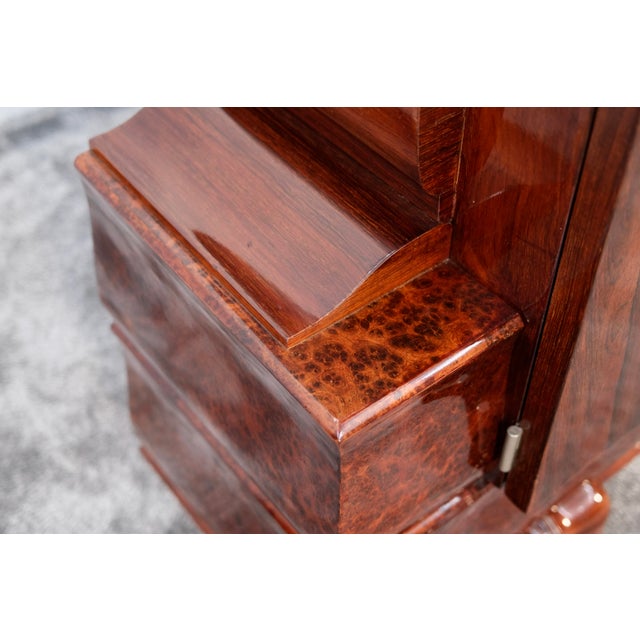 Wood Art Deco Bookcase or Bar Cabinet in Hand-Polished Shellac Ash and Thuja Burl Wood, France, 1930s For Sale - Image 7 of 11