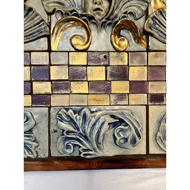 Vintage Italian Cherub Relief Wall Panel – Gilt Mosaic Tile, Hollywood Regency Neoclassical Wall Art, 1970s For Sale - Image 9 of 11