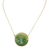1977 Vintage Signed Givenchy Goldtone Faux-Jade Pendant Necklace For Sale