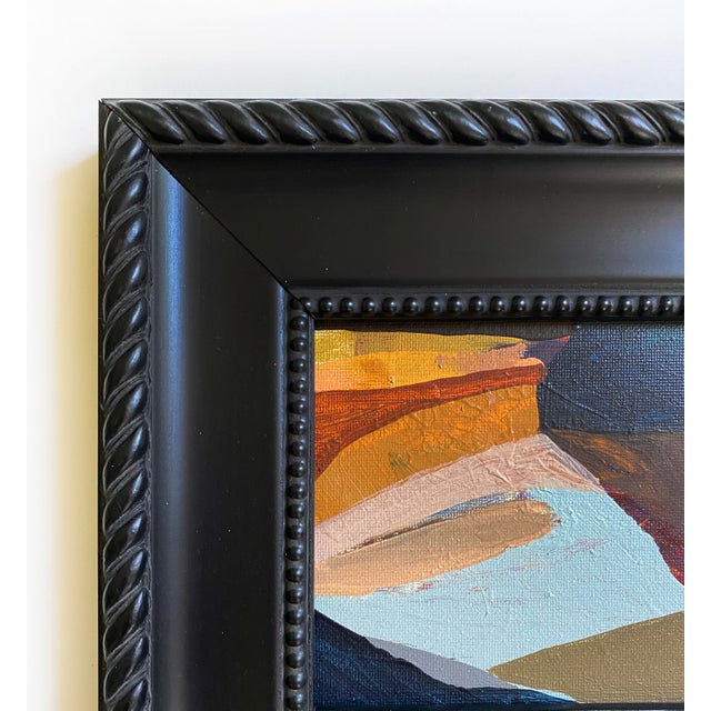 Wood Pair of Abstract Landscape Paintings With Matching Black Vintage Frames For Sale - Image 7 of 7