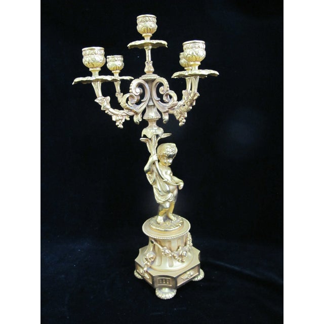 Late 20th Century Italian Rococo Style Gilt Bronze Candelabra Candlestick Pair With Putti Cherubs For Sale - Image 5 of 16