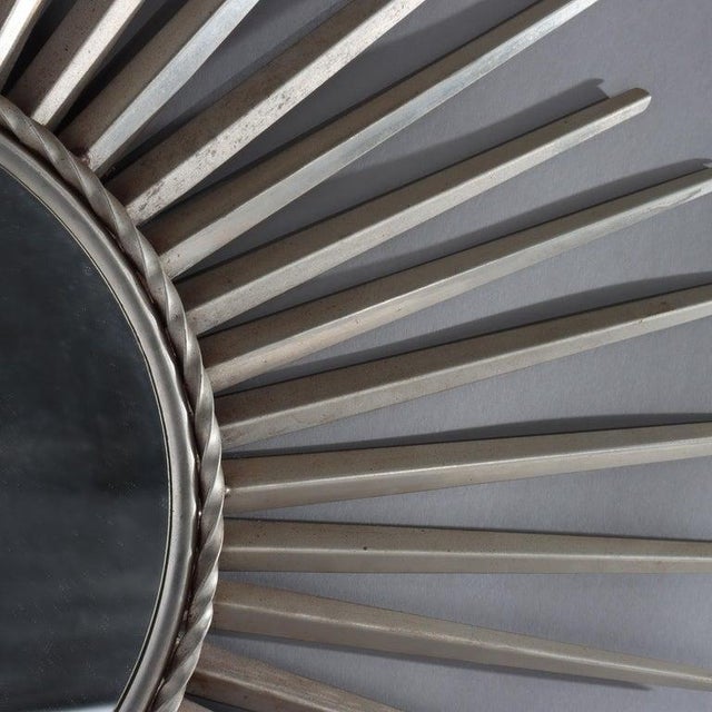 Mid-Century Modern Vintage MCM Silver Gilt Metal Sunburst Mirror Unsigned C1970 For Sale - Image 3 of 9