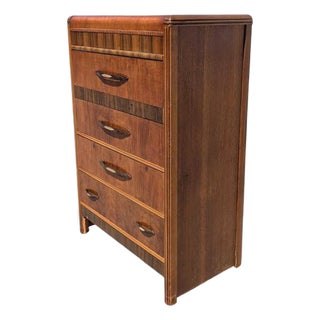1930s Art Deco Waterfall Tallboy Dresser With Figured Wood For Sale