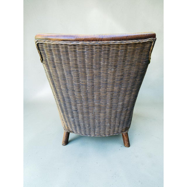 Safari Style Leather Club Chair with Wooden Frame and Woven Sides, 1970s For Sale - Image 6 of 11