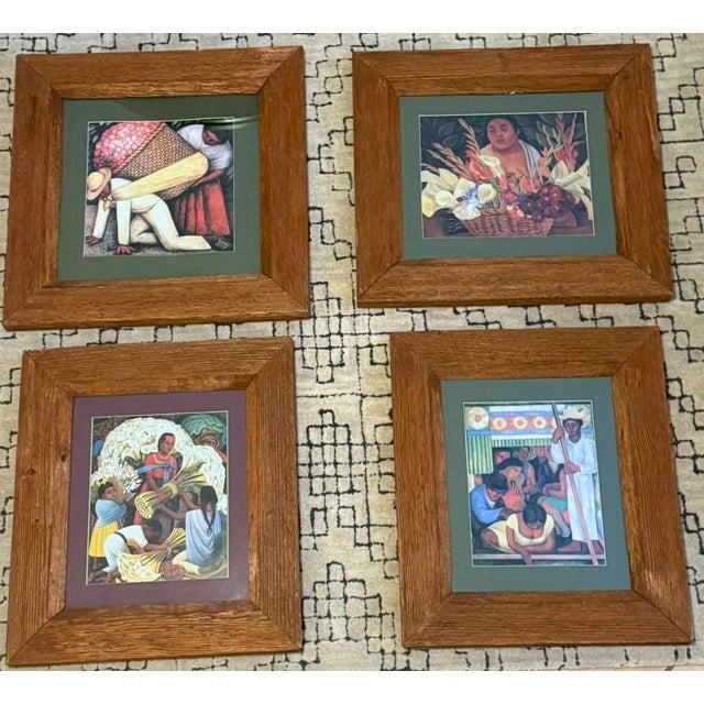 1990's Original Custom Artisanal Framed Famous Diego Rivera Prints with glass Rustic, Mexican Hacienda Style Frames made...