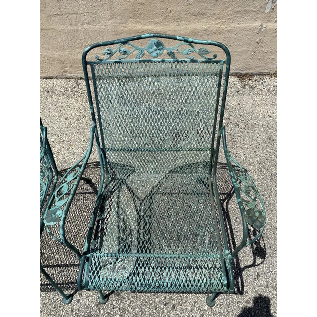 Vintage Woodard Wrought Iron Patio Dining Set W/ Round Pedestal Base Table 5 PCS For Sale - Image 11 of 13