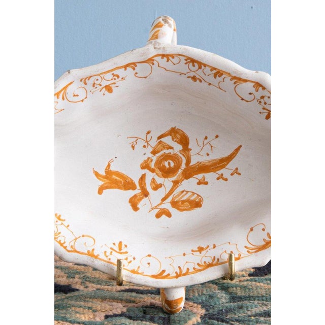 Ceramic Antique Ochre Sauceboat from French Faience, 1700s For Sale - Image 7 of 9