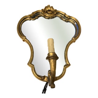 Italian Carved Wood Wall Lamp with Mercury Mirror and Gold Gilding, 1960s For Sale