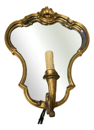 Italian Carved Wood Wall Lamp with Mercury Mirror and Gold Gilding, 1960s