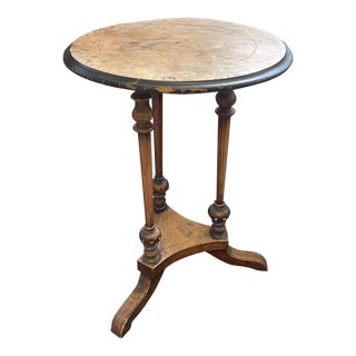 1970s Vintage Imported Victorian Burl Wood Inlay Decorative Side Table. For Sale
