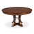 Warm wood and iron-banded supports establish a substantial center beneath the circular top. A curved four-post pedestal...