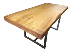 Mid-Century Modern Live Edge Soilid Slab with Chrome Base Monkey Pod Desk