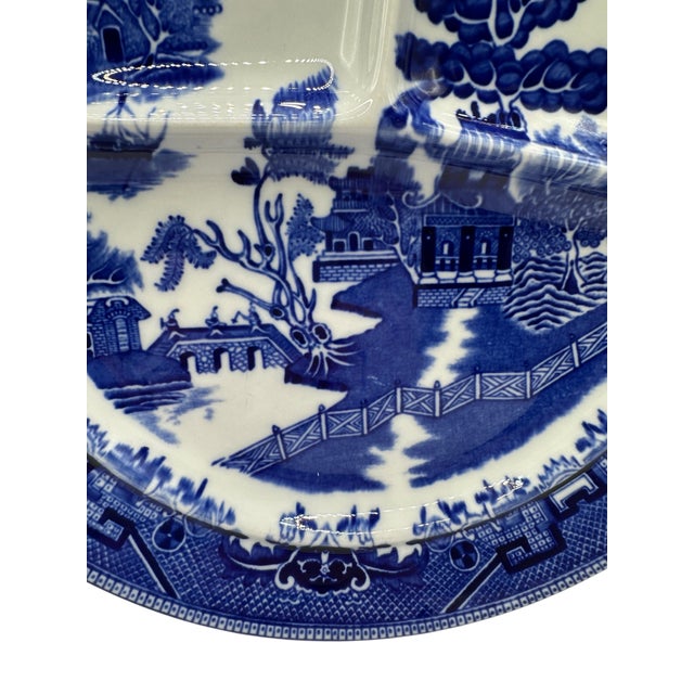 Vintage Shenago Blue Willow China Divided Ceramic Plate For Sale In Birmingham - Image 6 of 12