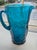 Vintage Peacock Blue Crackle Glass Pitcher For Sale - Image 4 of 6