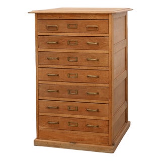 Industrial Oak Filing Cabinet with Brass Handles, United Kingdom, 1920s For Sale