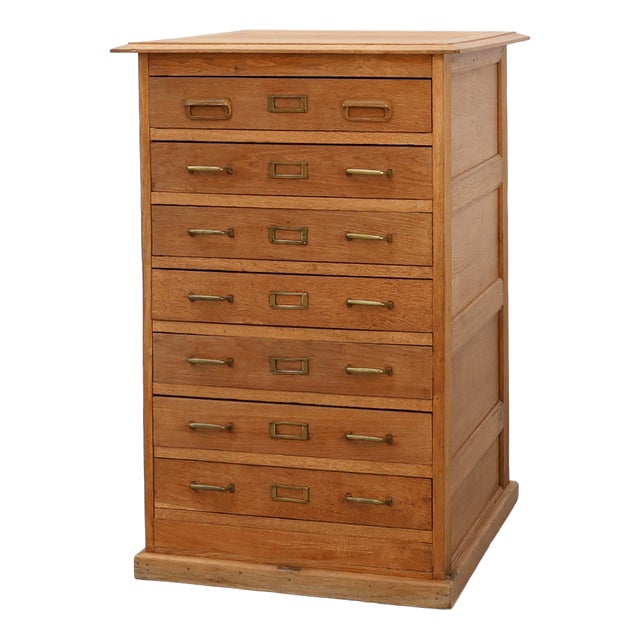 Industrial Oak Filing Cabinet with Brass Handles, United Kingdom, 1920s For Sale