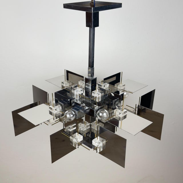 Vintage Metal Chandelier by Gaetano Sciolari, Italy, 1950s For Sale - Image 14 of 18