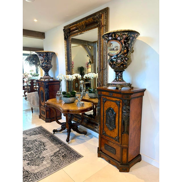 Wood Antique Victorian Amboyna and Carved Ebony Pedestals, 1850, Set of 2 For Sale - Image 7 of 18