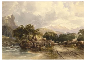 Riverside Track in Mountain Landscape, Mid 19th Century, Watercolour