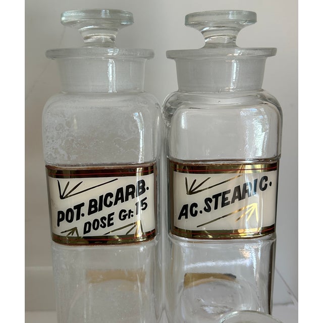 Antique Whitall Tatum Co. Reverse-Painted Gilded Label Apothecary Jars, Set of 16 For Sale In San Francisco - Image 6 of 8