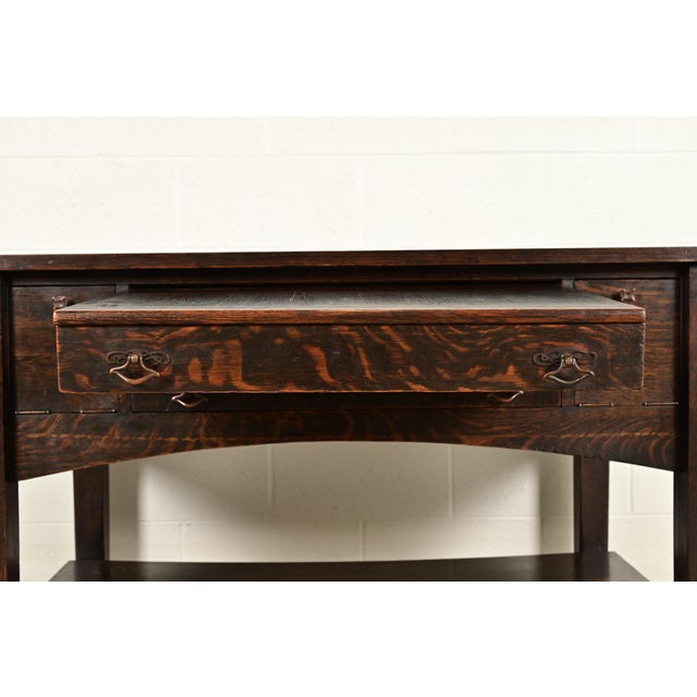 Brown Stickley Brothers Style Antique Mission Oak Arts & Crafts Desk or Library Table, Circa 1910 For Sale - Image 8 of 18