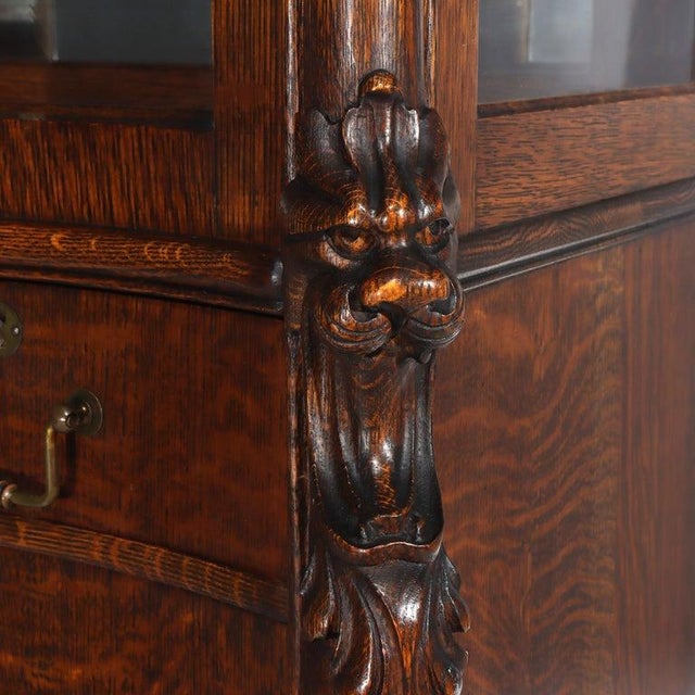 Victorian 1900-1909 Attributed to Rj Horner Figural Carved Oak Server, Griffins & Full Serpentine Glass For Sale - Image 3 of 17