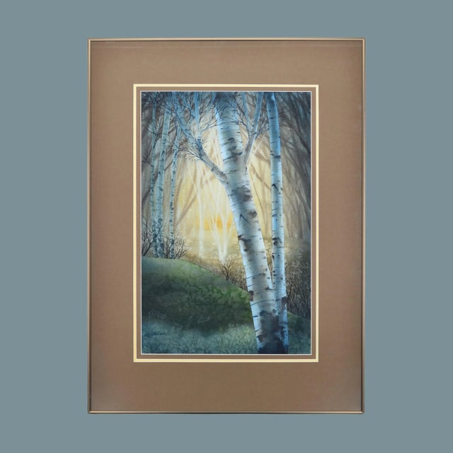 Late 20th Century Eric C Johnson Original Watercolor Painting of Birch Trees Signed & Framed For Sale - Image 12 of 12
