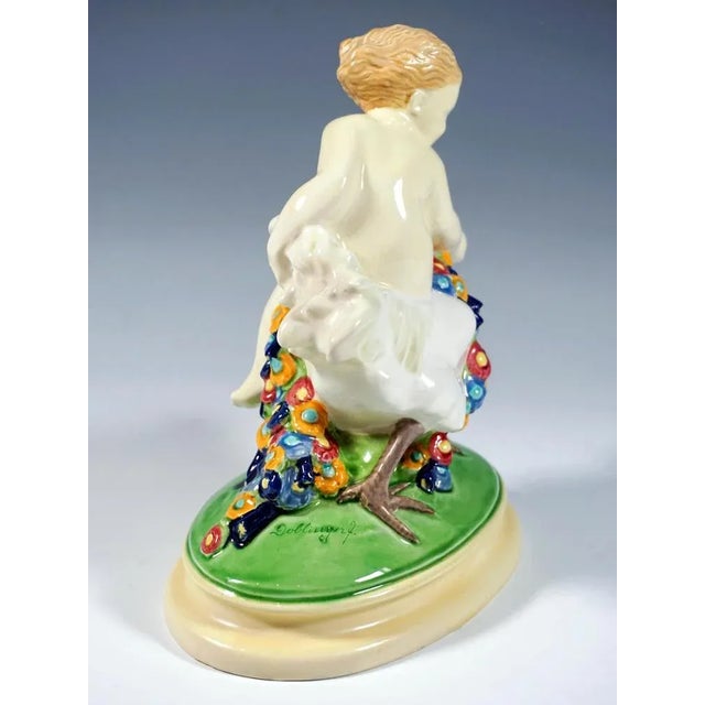 Vienna Art Ceramics Art Nouveau Figure Putto Riding a Rooster by Doblinger, 1910, 1890s For Sale - Image 3 of 6