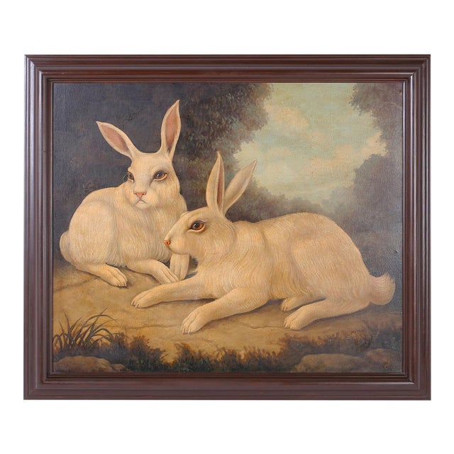 William Skilling Oil Painting On Canvas Of Two Rabbits Chairish